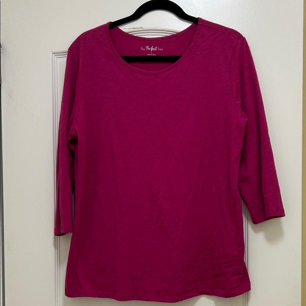 J. Crew Women's Fuchsia Perfect Tee- 3/4 Sleeve Top